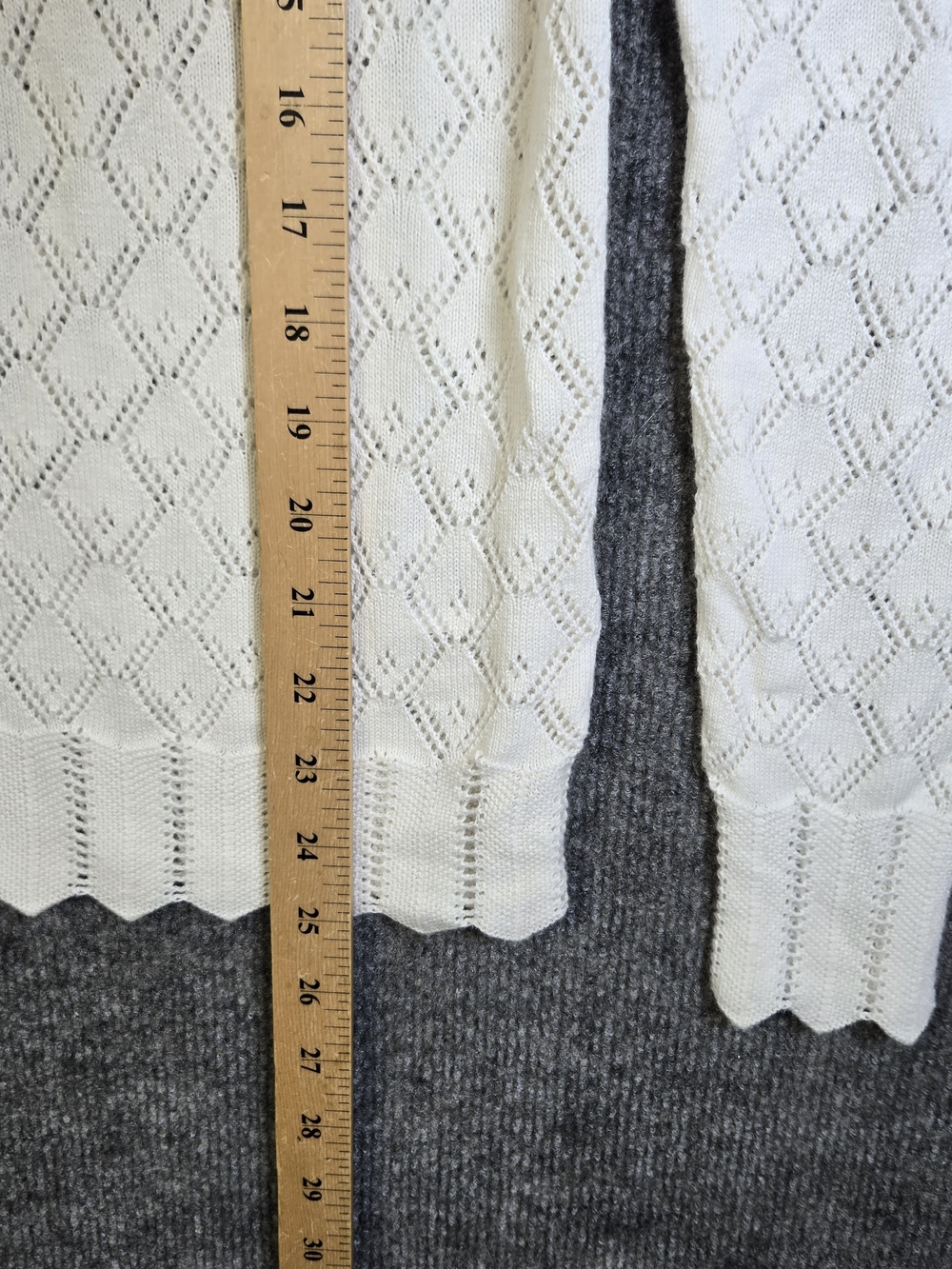 MinnieRose Sweater Womens S White Pointelle Open Knit Cotton Cashmere V Neck New - Picture 7 of 12
